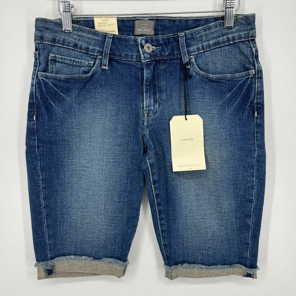 Levis Womens Demi Curve Bermuda Denim Shorts Blue Medium Wash Size 6/28 New